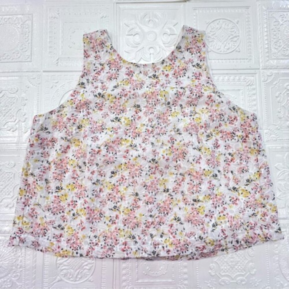 Ann Taylor Loft Sleeveless Blouse Floral Eyelet White Yellow‎ Orange Medium EUC